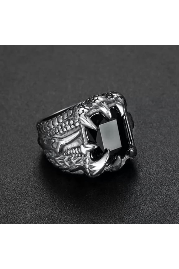 Punk Mens Stainless Steel Biker Crystal Dragon Claw Ring For Men Size 7-15-Black-10