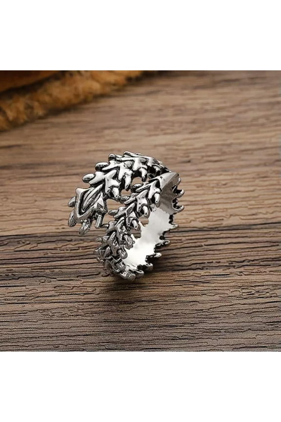 Punk Open Ring Retro Gothic Spine Shape Geometric Finger Ring Adjustable-Silver-Resizable