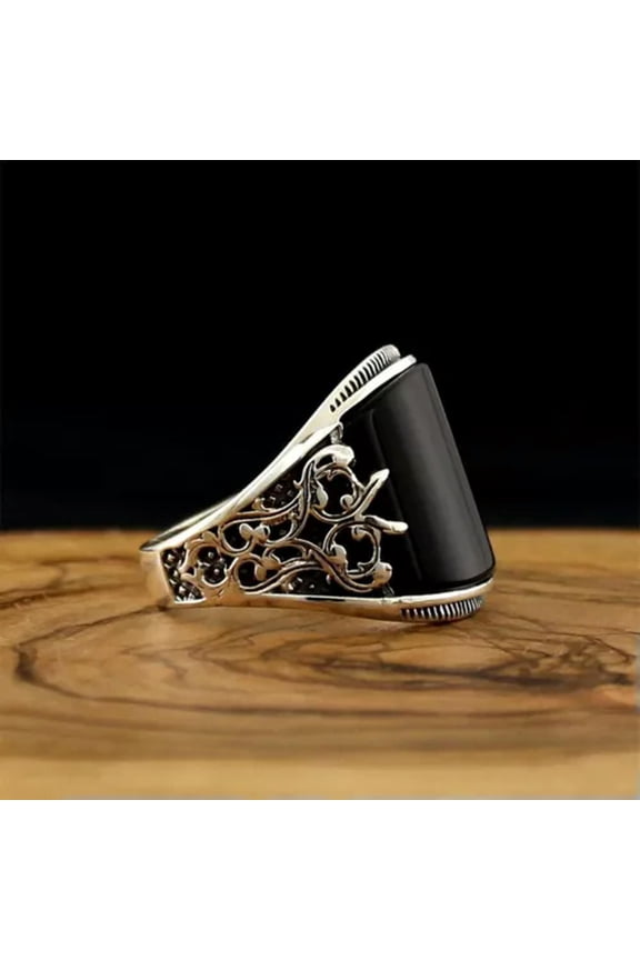 Punk Retro Black Enamel Carving Rings Dome Band for Men Fashion Jewelry Gift-1#-7