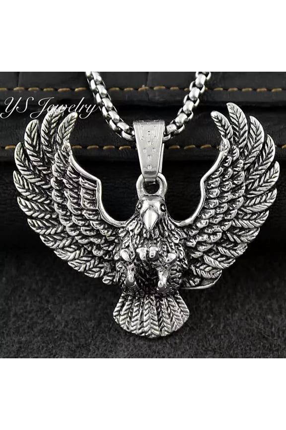 Punk Rock Flying Eagle Pendant Animal Necklace Spiritual Jewelry Men Unisex 24"