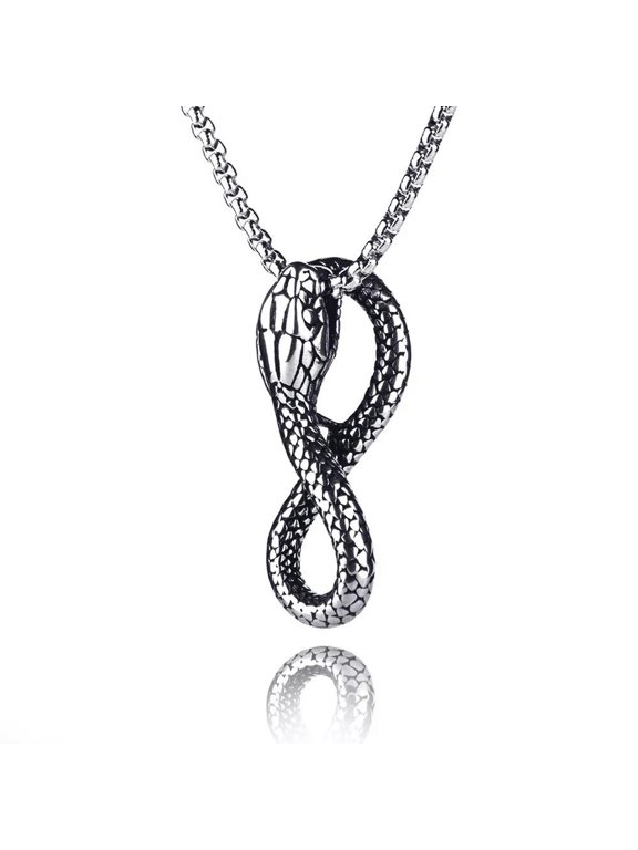 Punk Silver Snake Serpent Pendant Animal Necklace For Men Rock Jewelry Chain 24"
