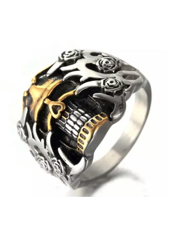 Punk Skeleton Two Tone Evil Skull Rings Band For Men Boyfriend Gothic Jewelry-01#-8