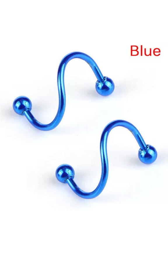 Punk Stainless Steel Spiral Helix Ear Stud Lip Nose Ring Body Piercing Jewelr-cx-Blue