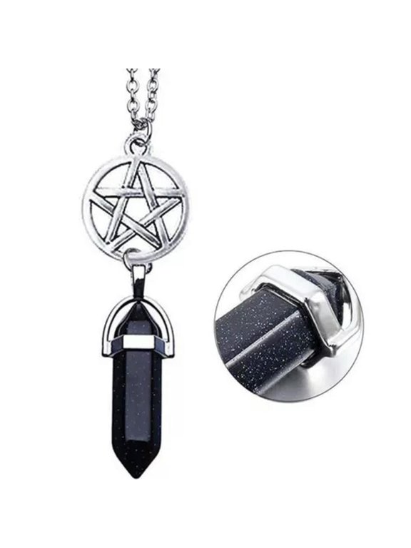Punk Star Moon Agate Three Layers Pendant Necklace Fashion Jewelry Women Gothic-4.Star Black Agate