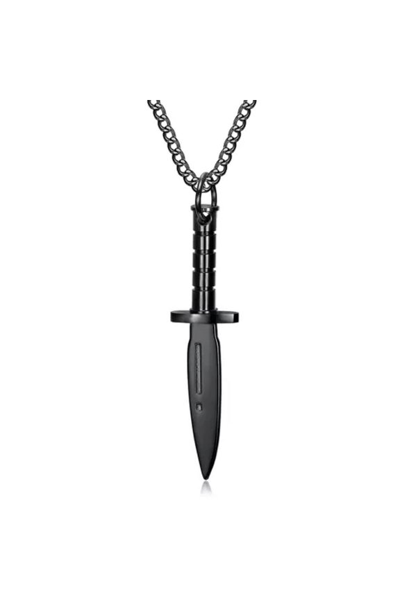 Punk Sword Dagger Knife Pendant Men's Necklace Chain Stainless Steel Biker Gift-Black
