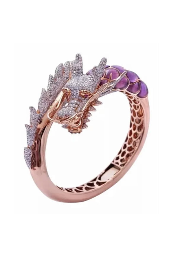 Punk Women Dragon Rings 14k Rose Gold Plated White Crystal Size 5-11-9