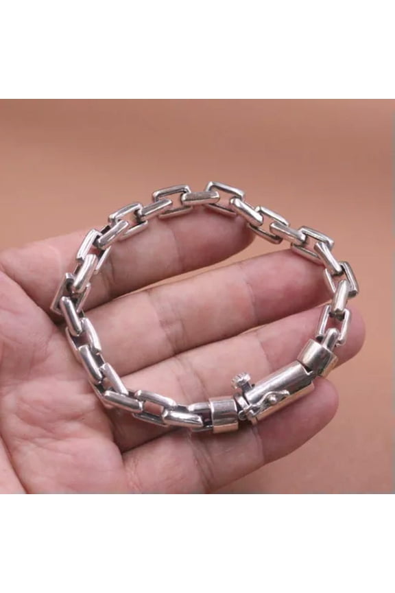 Pure 925 Sterling Silver Men Women Vintage 8mm Square Box Link Bracelet 8inchL
