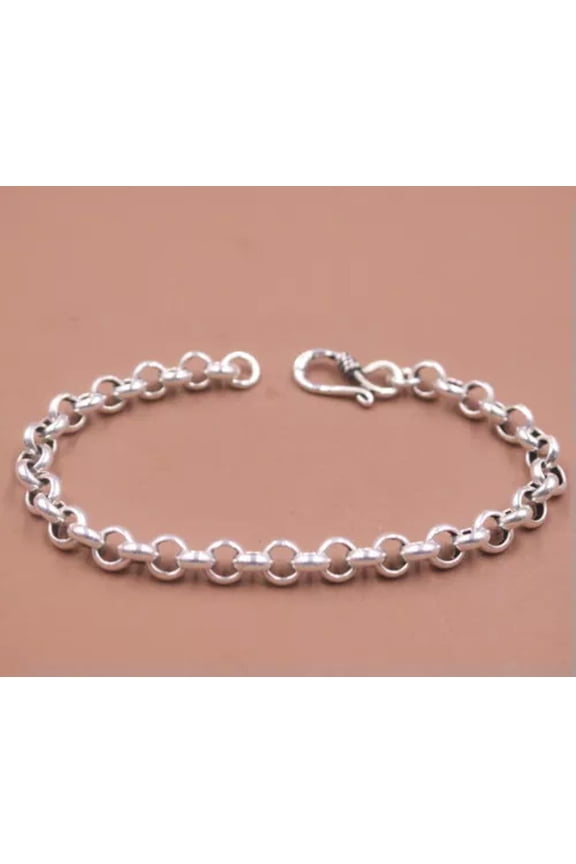 Pure S925 Sterling Silver Chain Women 6mm Rolo Cable Link Bracelet 11.5g/7.5''