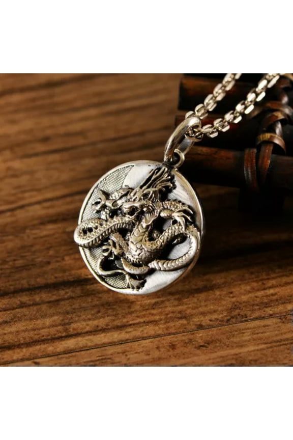 Pure S925 Sterling Silver Four Beasts Zodiac Dragon Tai Chi Round Pendant 13g