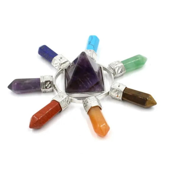 MATROOY Pyramid Energy Generator 7 Reiki Chakra Crystal Healing Hexagon Point Gemstones-Amethyst