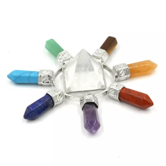 MATROOY Pyramid Energy Generator 7 Reiki Chakra Crystal Healing Hexagon Point Gemstones-Clear Quartz