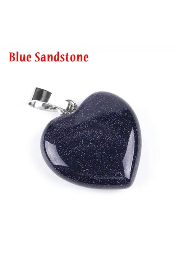 Quartz Heart Pendant Necklace Gemstone Natural Stone Crystal Chakra Healing -Blue Sandstone