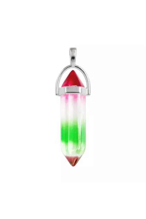 Rainbow Glass Hexagon Bead Point Healing Pendant Crystal Amulet Color Gradient-1PC-#5