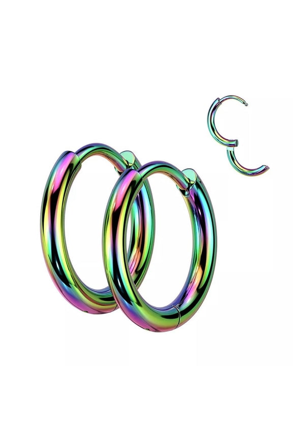 Rainbow Hoop Earrings Hypoallergenic Stainless Steel 14mm Non-Binary