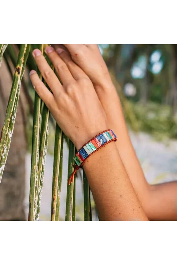 Rainbow Sea Sediment Jasper Natural Gemstone Healing Bohemian Wrap Bracelet 1PC