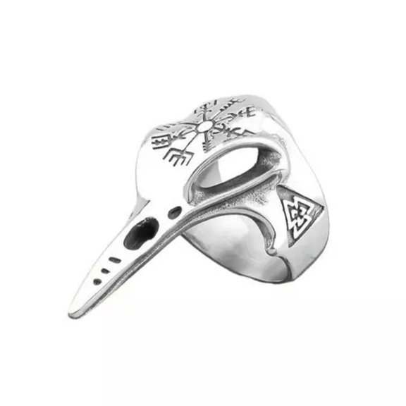 MATROOY Raven Skull Viking Ring Silver 316L Stainless Steel Norse Valknut Crow Band-8
