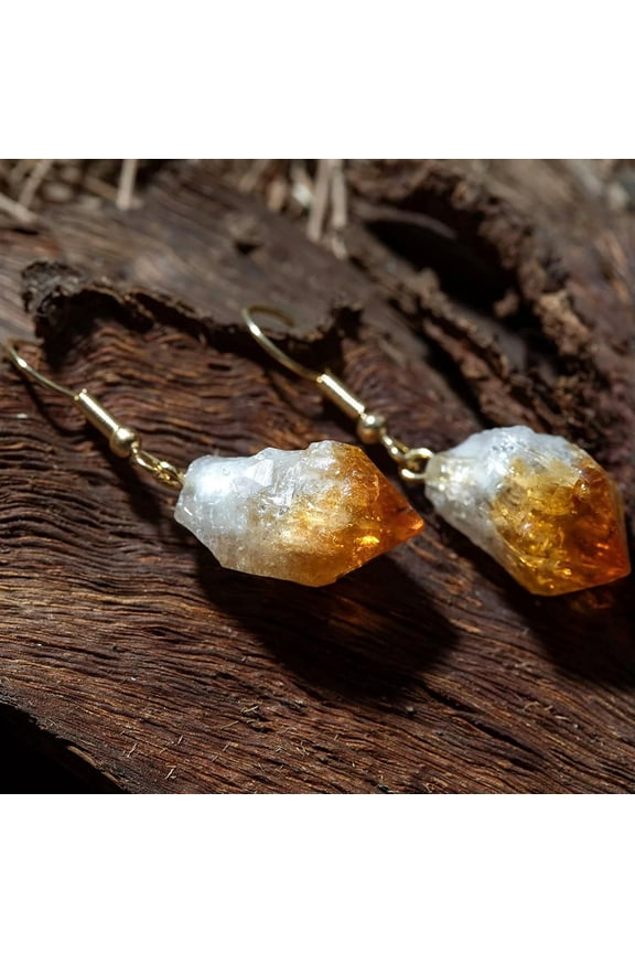 Raw Citrine Stone Women Healing Chakra Anxiety Relief Protection Dangle Earrings