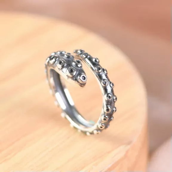 MATROOY Real 925 Sterling Silver Band Men Women Design Lucky Carved Octopus Open Ring