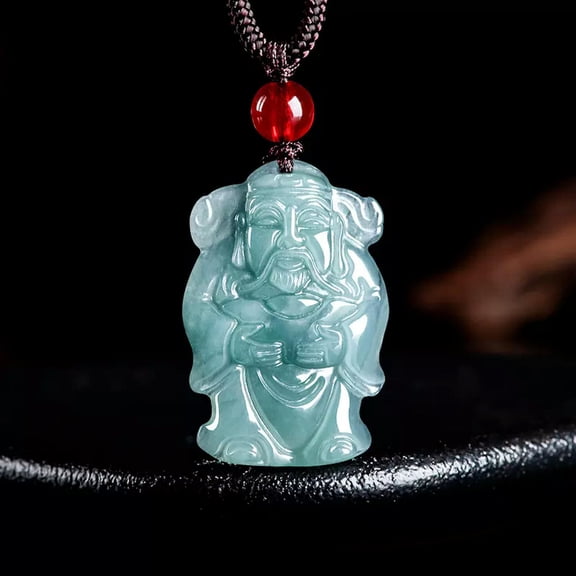 MATROOY Real Grade A 100% Natural Blue Jade Jadeite Wealth Of God Lucky Pendant