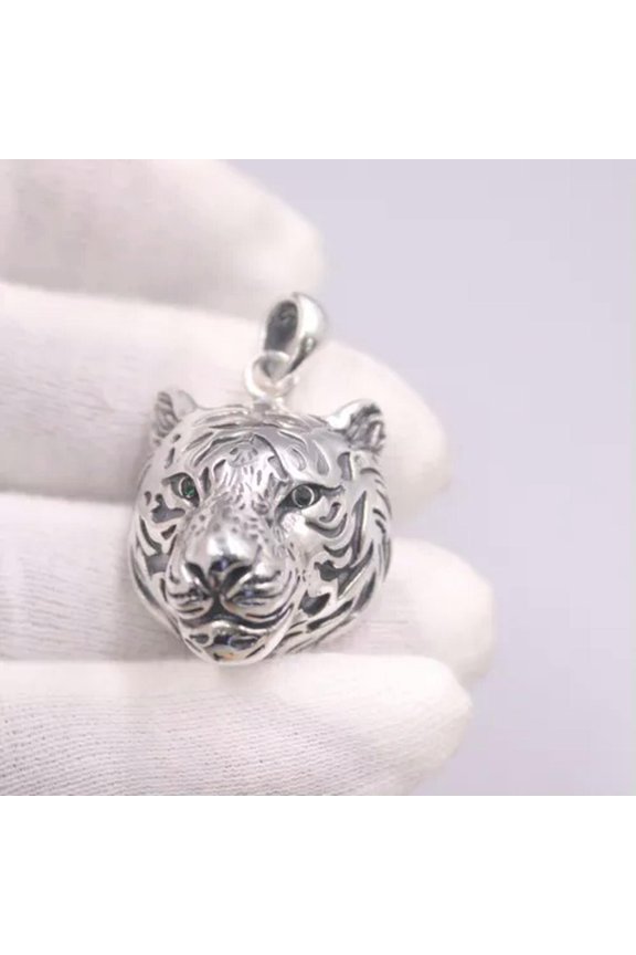 Real S925 Silver Pendant For Men Domineering Tiger Head Silver Pendant Gift