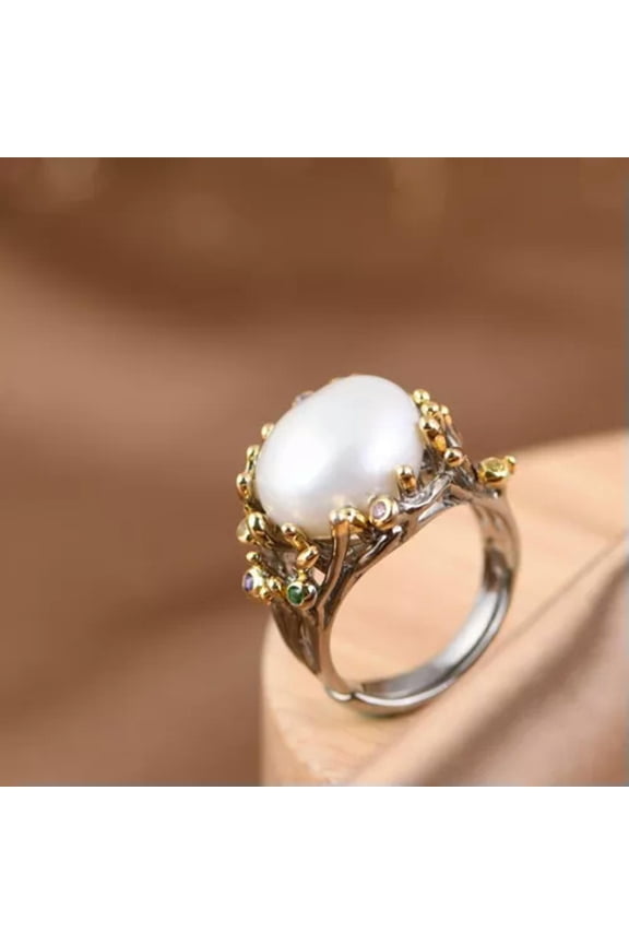 Real Solid 925 Sterling Silver Band Men Women Lucky Pearl Colorful Zircon Ring