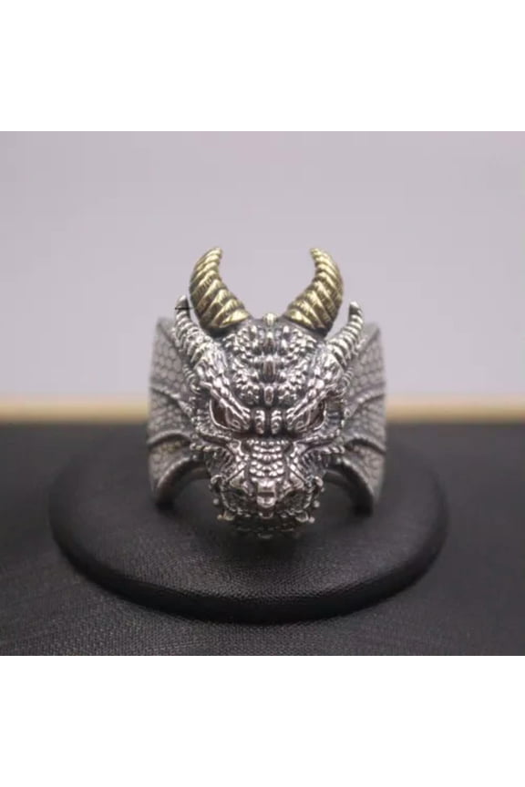 Real Solid 925 Sterling Silver Band Men Women Red Eye Carved Dragon Open Ring