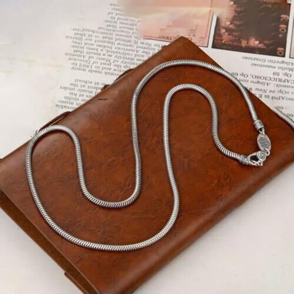 MATROOY Real Solid 925 Sterling Silver Chain Men Women Round Snake Necklace 20inch /20g