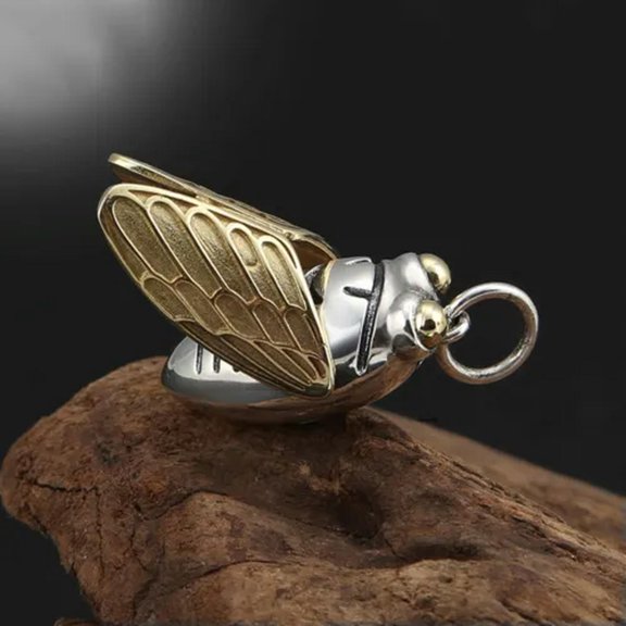 MATROOY Real Solid 925 Sterling Silver Men Women Lucky Gift Glossy Cicada Pendant