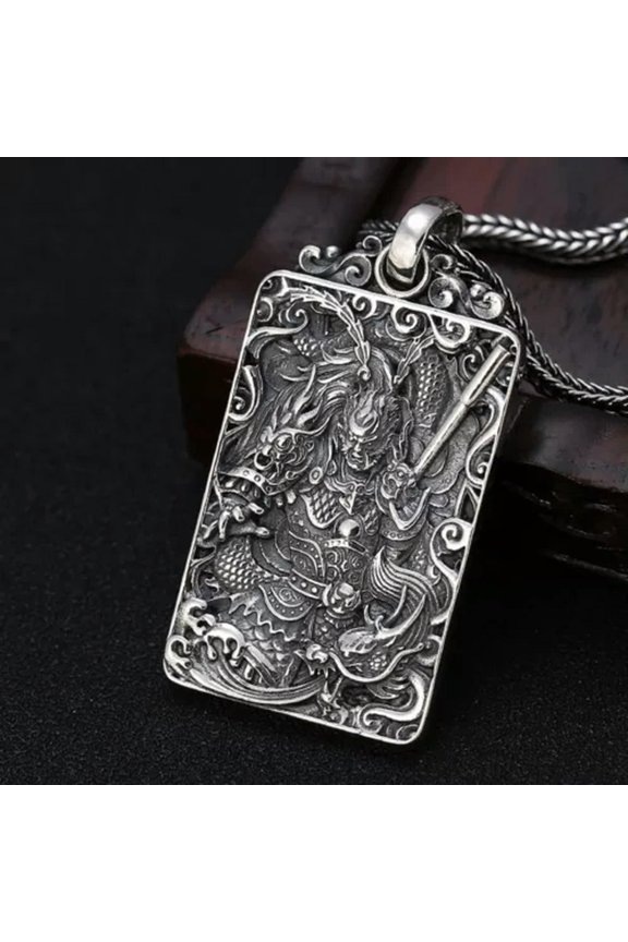 Real Solid 925 Sterling Silver Men Women Lucky Monkey King Oblong Pendant
