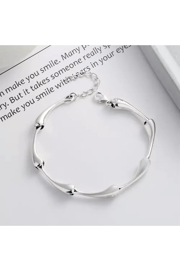 Real Solid 925 Sterling Silver Women Geometric Water Drop Link Chain Bracelet