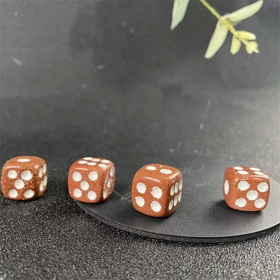 MATROOY Red Gold Sand Hand Carved Dice Quartz Crystal Reiki Healing gift 2PCS