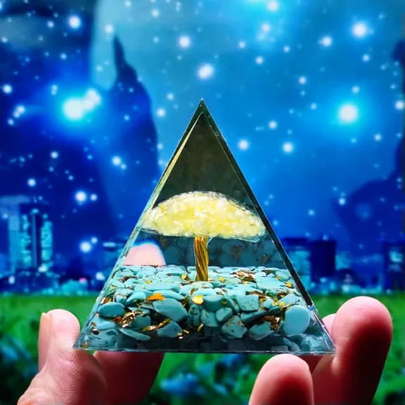 MATROOY Reiki Energy Healing Large Chakra Orgone Orgonite Turquoise Crystal Pyramid Gift-6cm