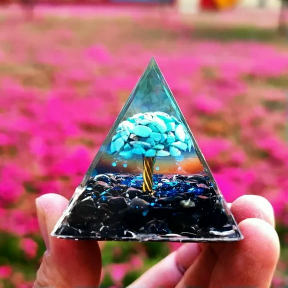 MATROOY Reiki Energy Healing Large Chakra Orgone Orgonite Turquoise Obsidian Pyramid-6cm