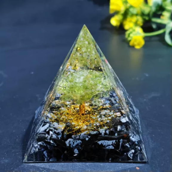 MATROOY Reiki Energy Healing Large Orgone Orgonite Olivine Snowflake Stone Pyramid Gift-6cm