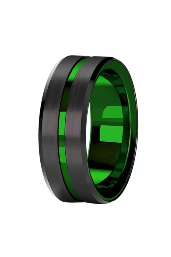 Retro DOS Mode Green Ring Stainless Steel Programmer Black Wedding Band 8mm-8