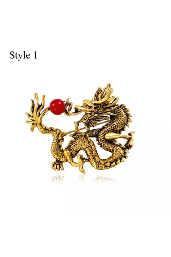 Retro Dragon Brooch Pin Chinese Loong Enamel Rhinestone Brooches Unisex Jewelry➳-style 1