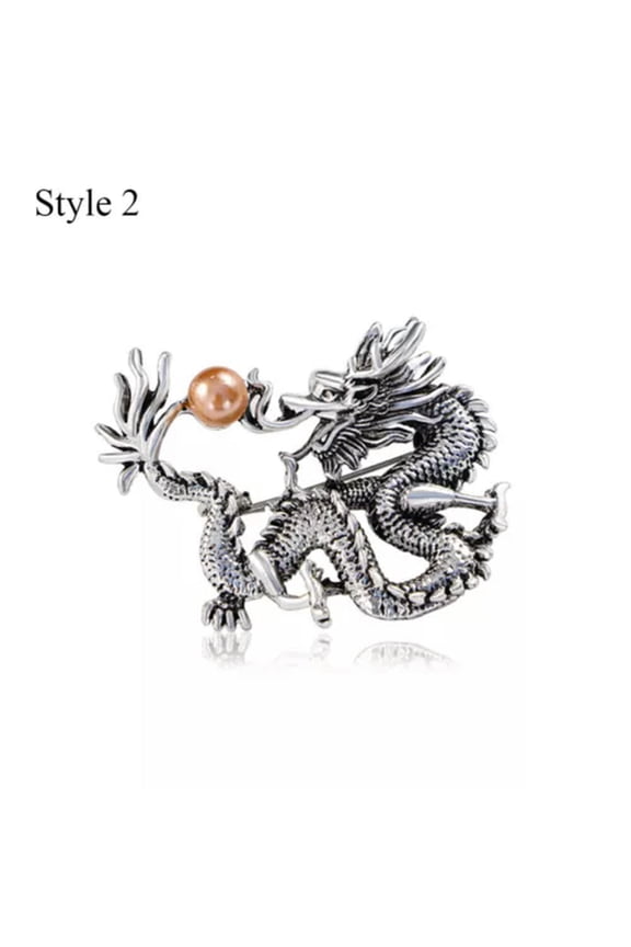 Retro Dragon Brooch Pin Chinese Loong Enamel Rhinestone Brooches Unisex Jewelry➳-style 2