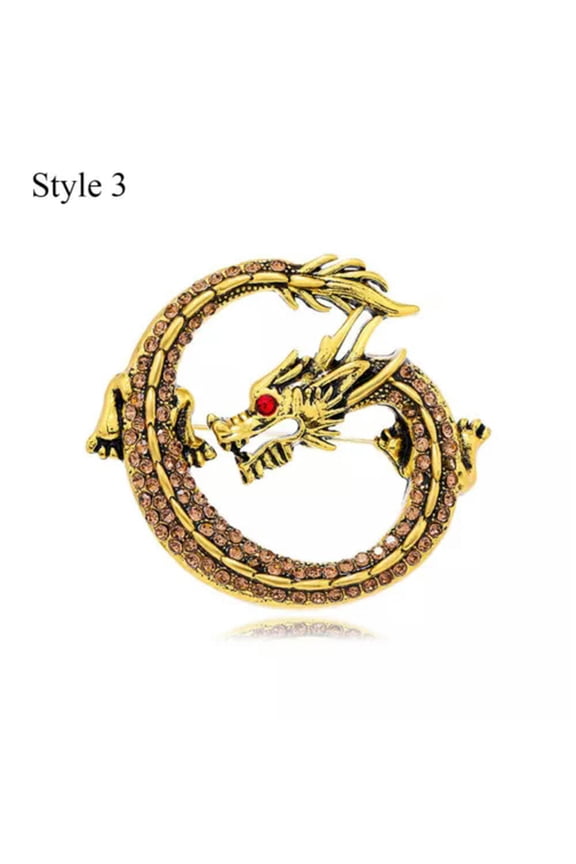 Retro Dragon Brooch Pin Chinese Loong Enamel Rhinestone Brooches Unisex Jewelry➳-style 3