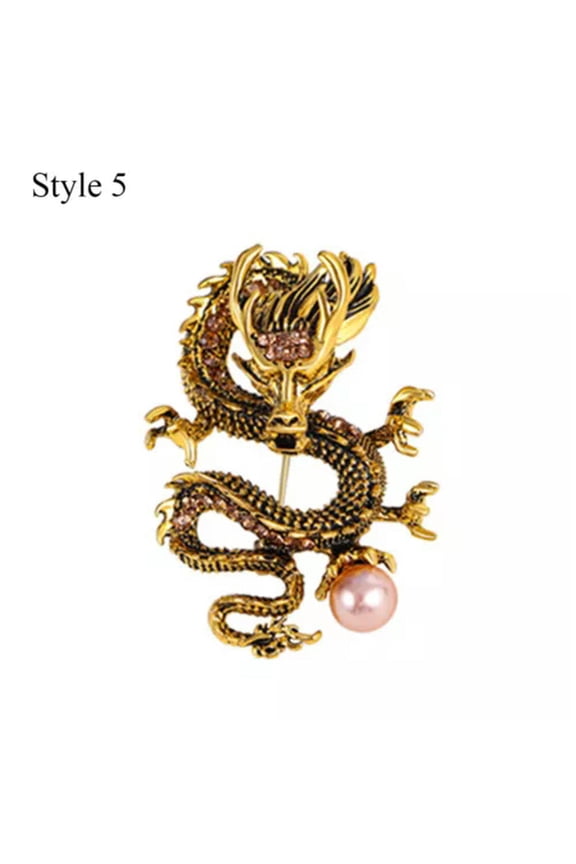 Retro Dragon Brooch Pin Chinese Loong Enamel Rhinestone Brooches Unisex Jewelry➳-style 5