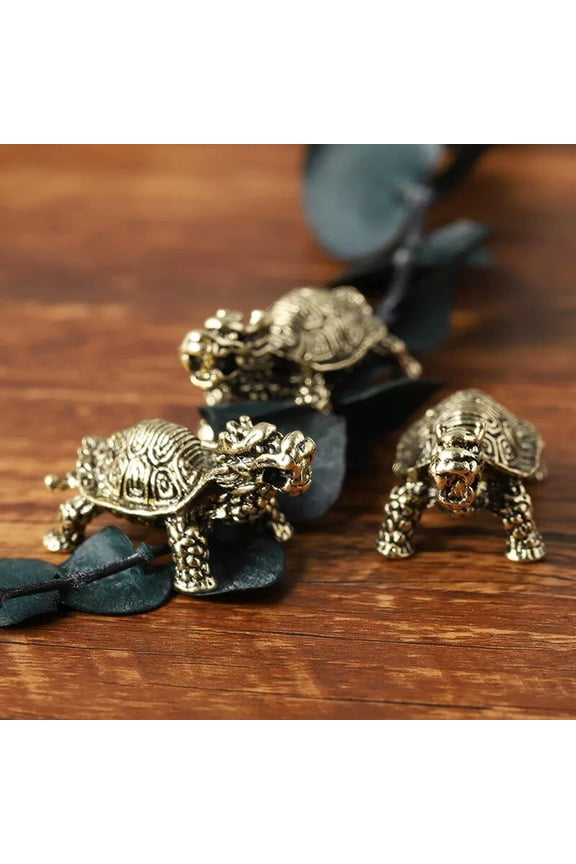 Retro Imitation Brass Dragon Turtle Figurine FengShui Key Chain Pendant OrnaA_yi