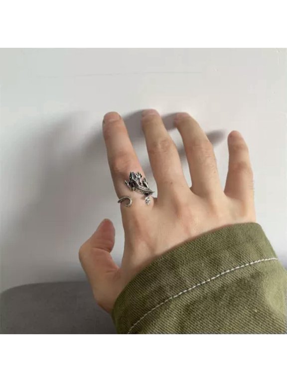 Retro Spider Animal Sliver Plated Open Ring Women Punk Jewelry Lizard Gift New-Lizard
