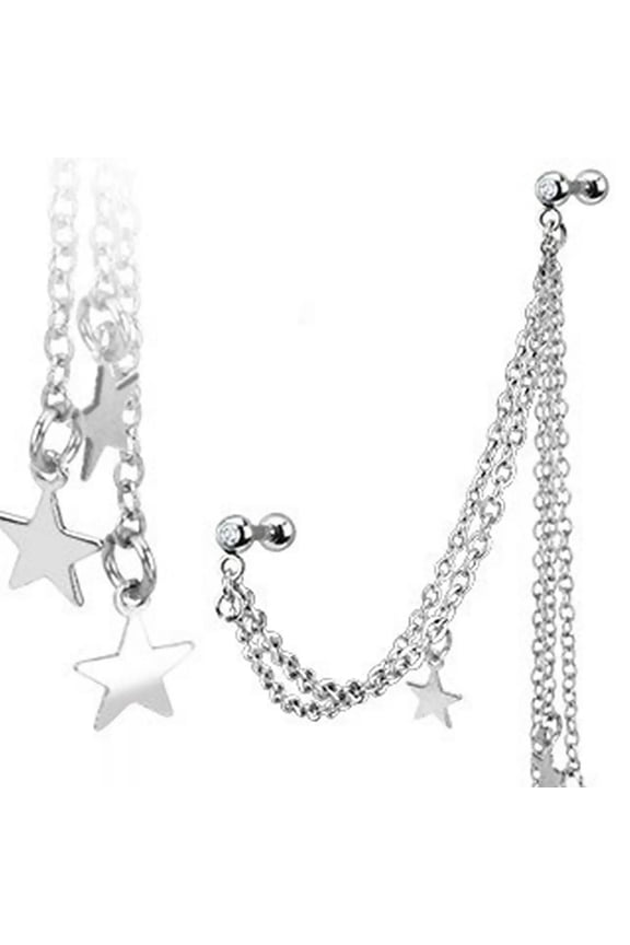 Retro Style Star Cartilage Helix to Lobe Barbell Stud Earring Surgical Steel