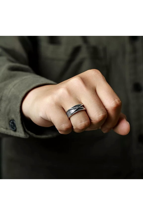 Retro Time Space Goku Black Ring Punk Gothic Open Ring For Men