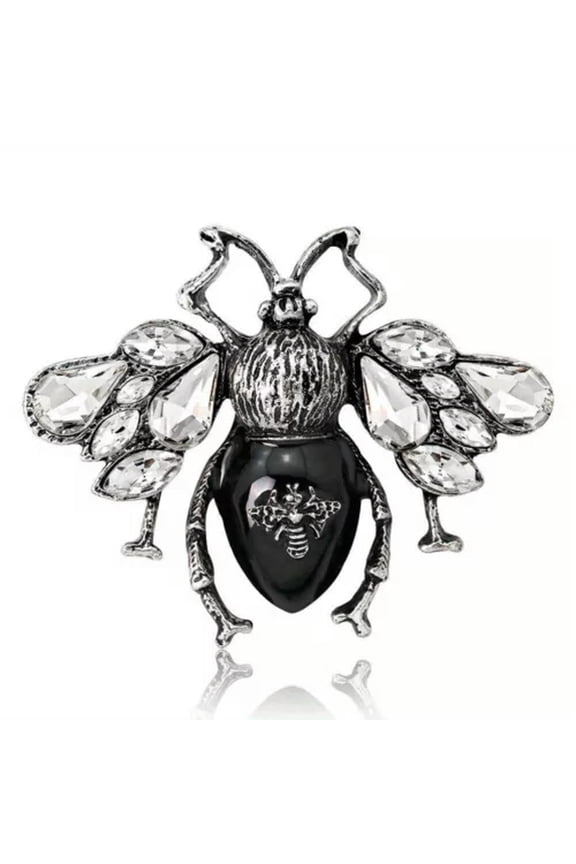 Rhinestone Bee Brooch Enamel Pin Antique Fashion Insect Brooches-black