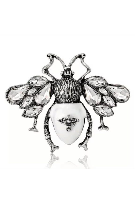 Rhinestone Bee Brooch Enamel Pin Antique Fashion Insect Brooches-white
