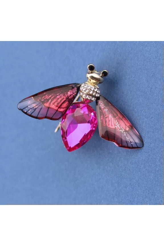 Rhinestone Bee Brooch Transparent Glitter Resin Wings Artificial Crystal Pin-red