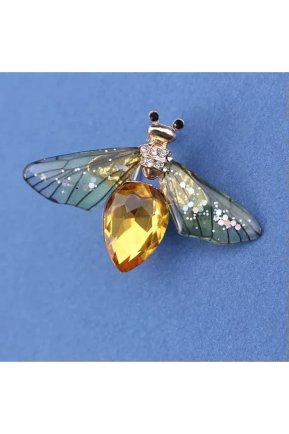 Rhinestone Bee Brooch Transparent Glitter Resin Wings Artificial Crystal Pin-yellow