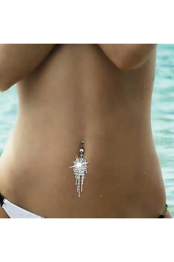 Rhinestone Tassel Navel Dangle Button Belly Ring Bar Body Piercing Jewelry