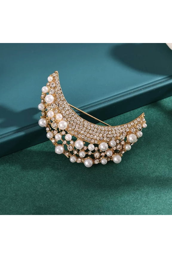 Rhinestones artificial pearl moon brooch high-grade exquisite versatile pin