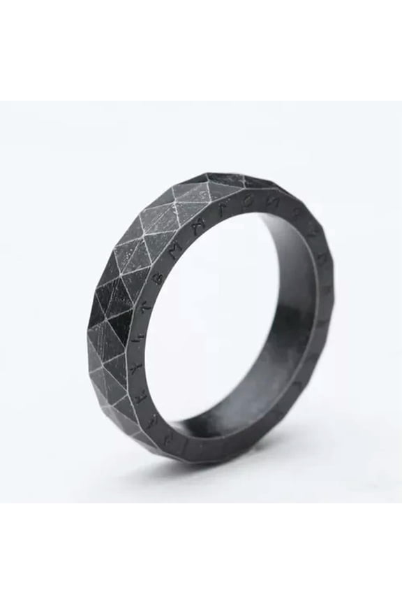Rock Face Back Engraving Viking Runes Ring Stainless Steel Retro Wedding Ring-13-1